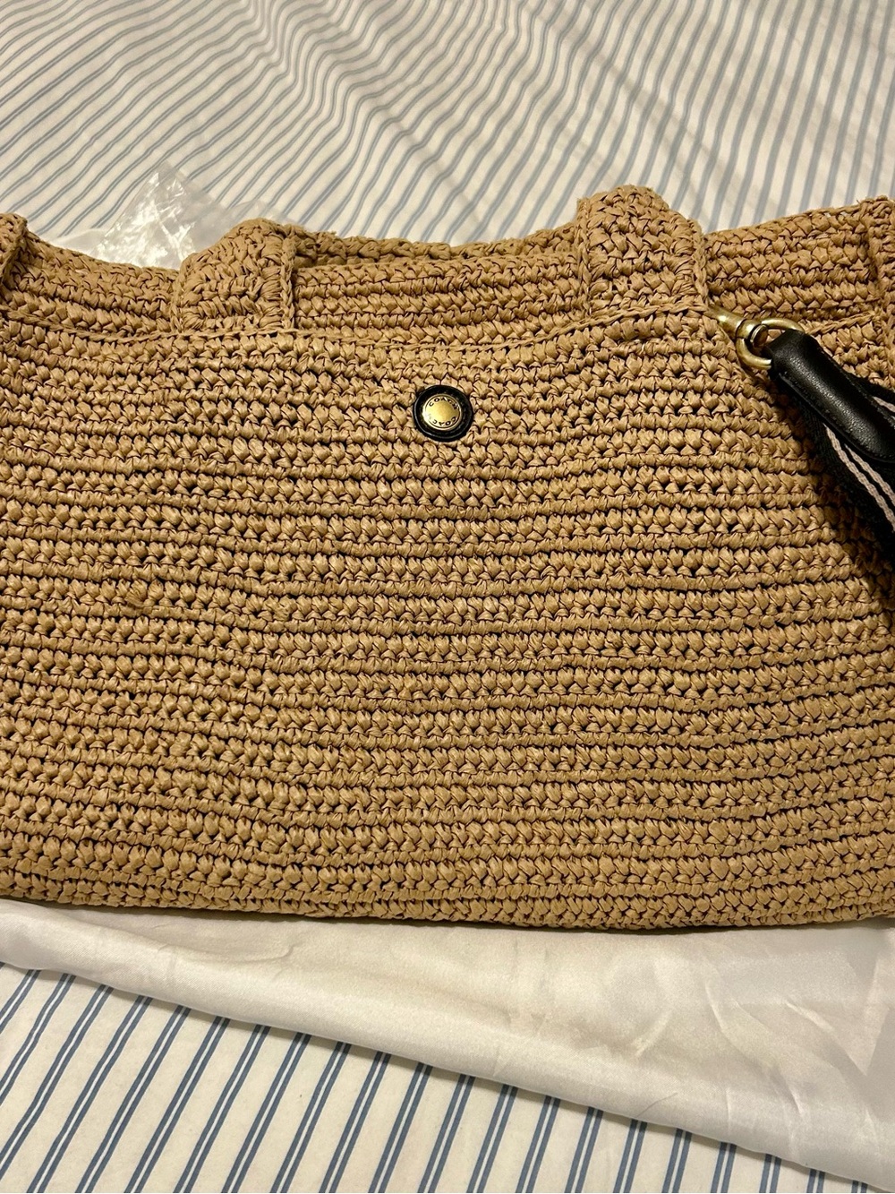 Coach Tan Woven Straw Tote with Brown Leather Patch - Picture 6 of 10